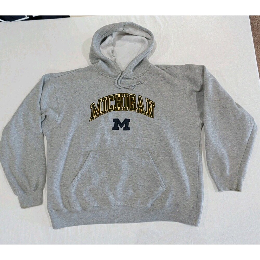 University of Michigan Wolverines Gray Pullover Hoodie Adult Size Large NCAA - Picture 1 of 9